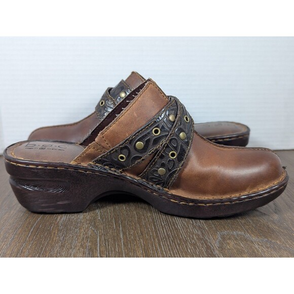 BOC Born Karley Clogs Mules Women's 10 Brown Tooled Leather Buckle Slip Ons - Picture 7 of 14